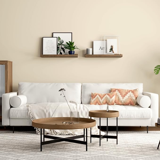 Floating Shelves for Wall, Wall Mounted Shelves Set of 2, Rustic Shelves with Lip, Display Picture Ledge Shelf for Wall Decor Living Room Bathroom Kitchen - Brown