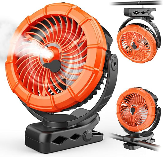Ausic Portable Misting Clip on Fan, 100ml Camping Stroller Fan with LED, Max 45H Working Time Golf Cart Fans, 360° Rotate Cooling Spray, Outdoor Rechargeable Battery Fans for Travel/Home/Beach