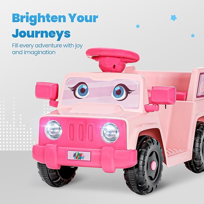 6V Toddler Ride-On Car with Horn LED Front Light Rear Storage and Eyes Theme – Fun & Safe Electric Car for Boys & Girls 18+ Months – Perfect for Little Explorers(Pink Eyes)