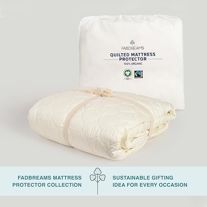 FABDREAMS Organic Quilted Mattress Protector King Size | Mattress Pad | Mattress Cover| Naturally Breathable | Noiseless| Fits up to 17" Deep Pockets| Temperature Regulating | Ivory