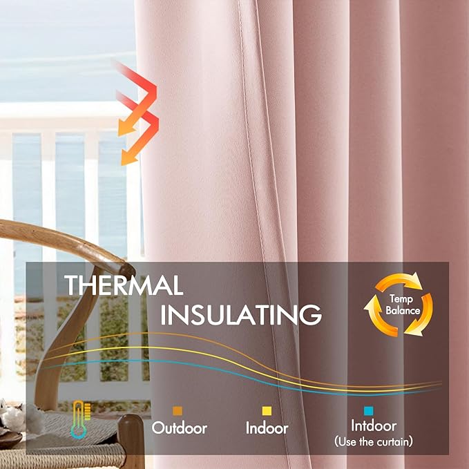 ANRODUO Light Pink Blackout Curtains for Girls Bedroom Living Room 84 Inches Long 2 Panels, Back Tab Rod Pocket Pinch Pleated Thermal Insulated Room Darkening Curtains, 52 x 84 Inch