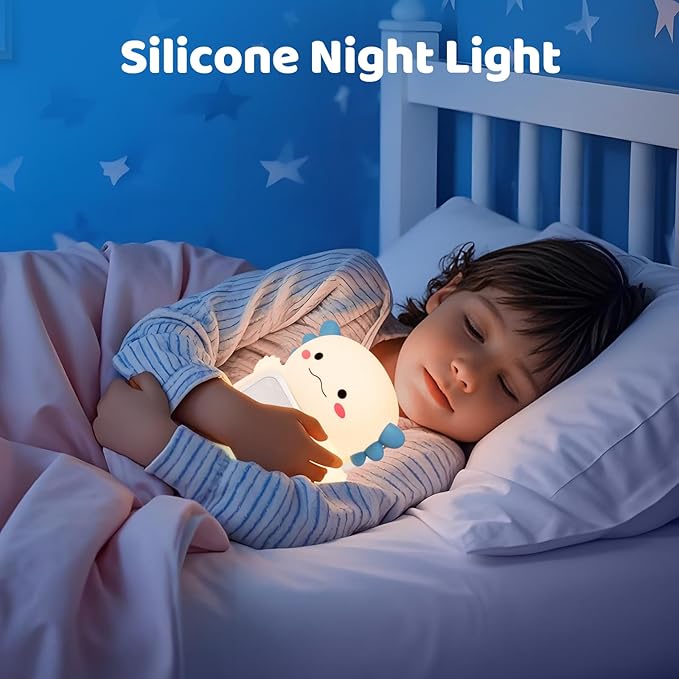 Axolotl Alarm Clock with Night Light for Kids, Rechargeable Silicone Lamp Time to Wake Clock Cute Animal Tabletop Lamp, Perfect Sleep Companion for Boys Girls, White
