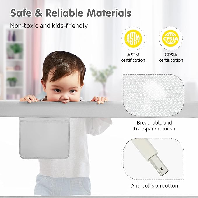BABY JOY Bed Rail for Toddlers, 69’’ Extra Long, Height Adjustable & Foldable Baby Bed Rail Guard w/Storage Pocket & Double Safety Child Lock for Kids Twin Double Full Size Queen King Mattress (Gray)
