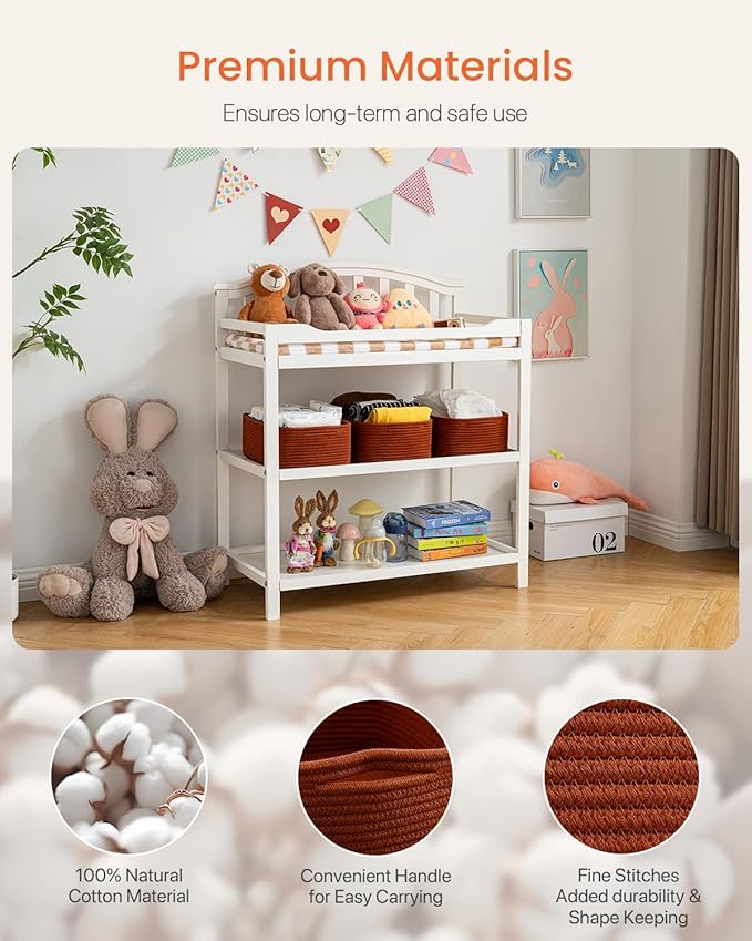 KALLAX Small Woven Basket, 13.5 x 9.5 x 5 Inches, Storage Basket for Organizing, Cute Small Rope Shelf Closet Cube Storage Bins Baskets for Shelves, Dog Toy Gift Baskets Empty, 3 Pack Rust Red