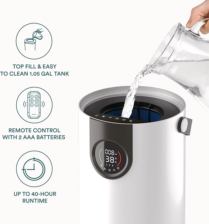 Homedics 2-in-1 Cool Mist Humidifier & Air Purifier – Humidifies & Purifies Air, Digital Air Quality Sensor, Auto Mode, Stylish Tower Design, Ideal for Medium-Large Rooms