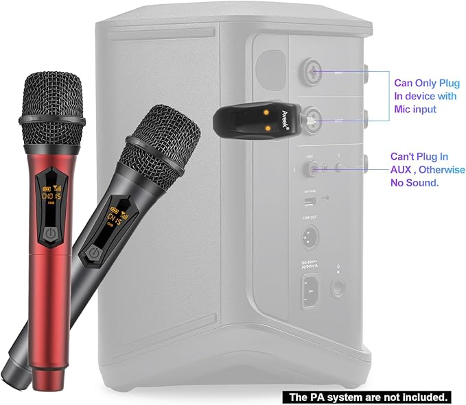 Aveek Wireless Microphone for Karaoke, 2.4GHz Rechargeable Karaoke Microphone(Work 10hs), for Speaker, Karaoke Machine,Church, Speech, Wedding, Party Singing, Grey&Red, 2 Packs