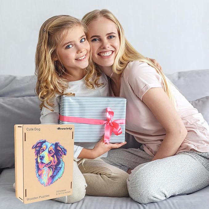 Australian Shepherd Dogs Wooden Puzzle 500pcs Stained Colorful Art Painting Wooden Puzzle for Kids Adults, Birthday Mother's Father's Day Christmas for Dad Mom Son Daughter(14.9 * 17.1in)