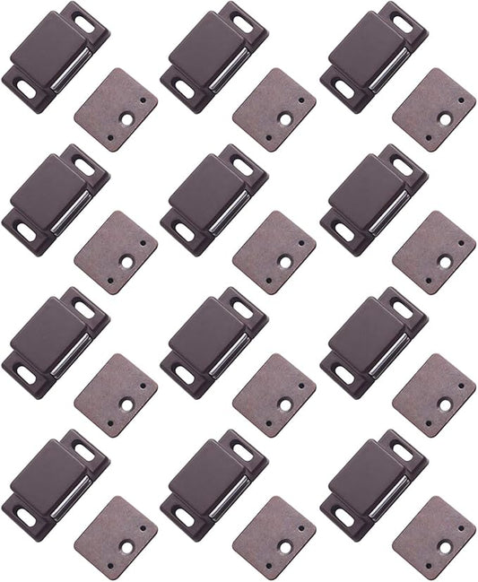 Antrader 12-Pack 10-15lbs Magnetic Cabinet Door Catch Plastic Stop Holder Closet Latch with Screws, 1.6" x 0.8" x 0.5", Brown