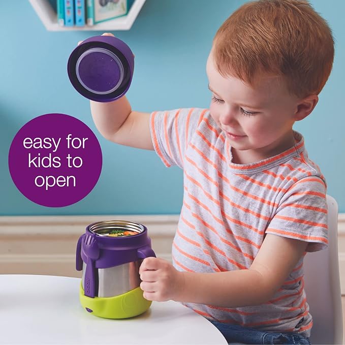 b.box Insulated Food Jar with Spork for Toddlers | Easy Open Container | Stainless Steel, 5hrs + of perfect temperatures | Dishwasher safe, BPA Free (Indigo Rose, 11 oz)