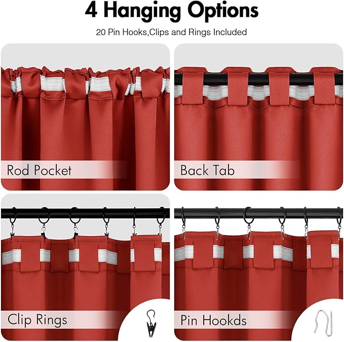 ANRODUO Back Tab Blackout Curtains for Bedroom Living Room, Rod Pocket Pinch Pleated Thermal Insulated Room Darkening Curtains 63 Inches Long 2 Panels, Burnt Orange, 42 x 63 Inch