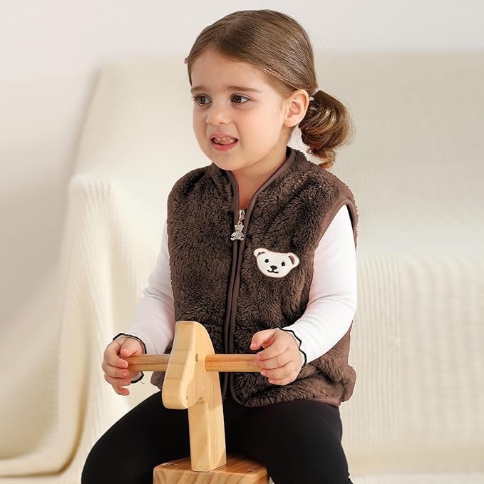 Baby Boys Girls Fleece Vest Zip Up Cute Bear Jackets Fuzzy Fall Winter Warm Clothes Newborn Outwear for Toddler Infant