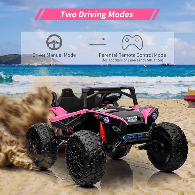 2 Seaters 24V Ride on UTV with Remote Control,10AH Battery, 400W Powerful Motors with 17" EVA Wheels, 20.5“ Seat Width Electric Ride Toy with Metal Suspension,LED Lights,Music,Horn (Rose)
