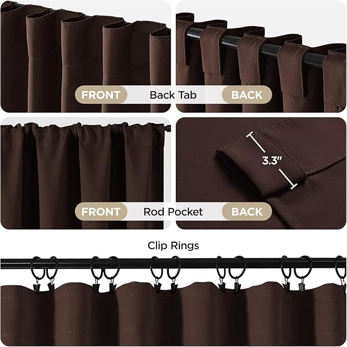Joydeco Blackout Curtains 84 Inch Long for Bedroom, Thermal Insulated Black Out Curtains 2 Panels Set, Room Darkening Drapes for Living Room Window (W52 x L84 Inch, Chocolate)