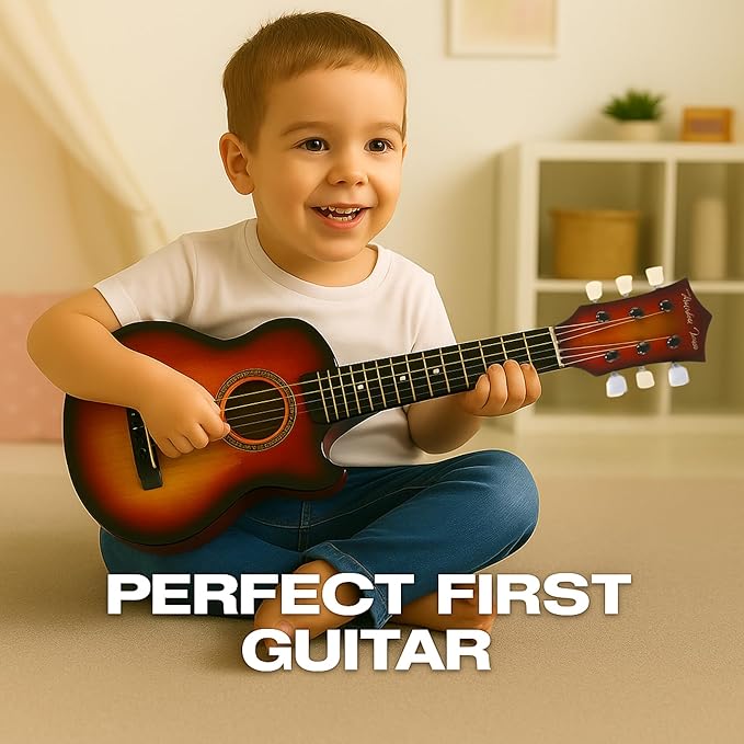 23" Acoustic Guitar, Kids 6 String Toy Guitar - Realistic Steel Strings - Beginner Practice First Musical Instrument for Children, Toddlers (Cherry Sunburst)