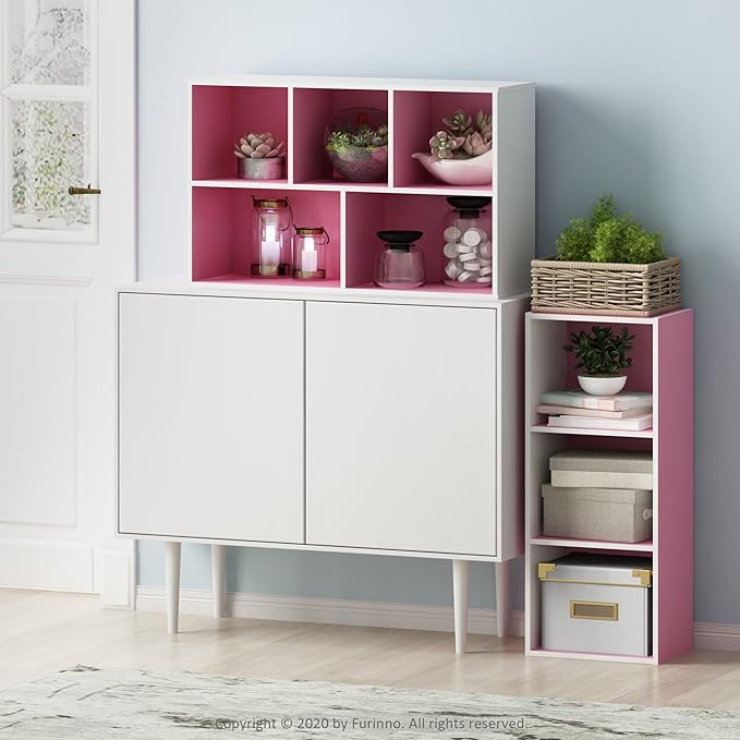 Furinno 5-Cube Reversible Open Shelf, White/Pink 11069WH/PI