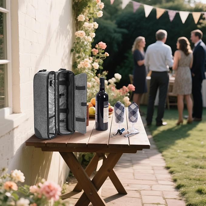 ALLCAMP Wine Bag - Insulated Cooler Bag with Wine Glasses, Bottle Opener & Wine Accessories for Wine Lovers - Portable Wine Gift Bag for Travel, Picnics, and Gift Ideas(Gray)