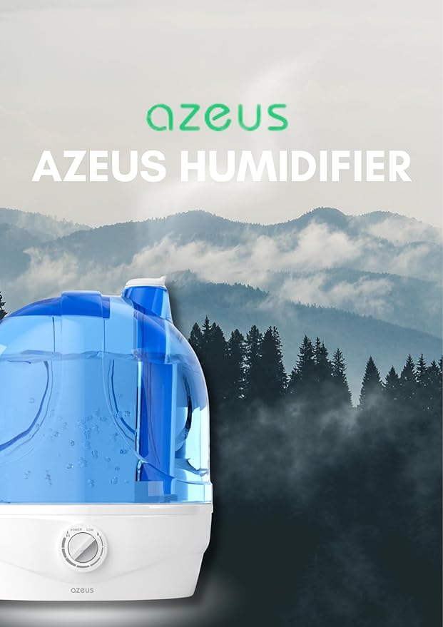 AZEUS Humidifiers for Bedroom, 2.8L Ultrasonic Cool Mist Humidifiers for Home Baby Nursery & Plants, Quiet Top Fill Air Humidifier Lasts Up to 30 Hours, Auto Shut-Off (BPA-Free)