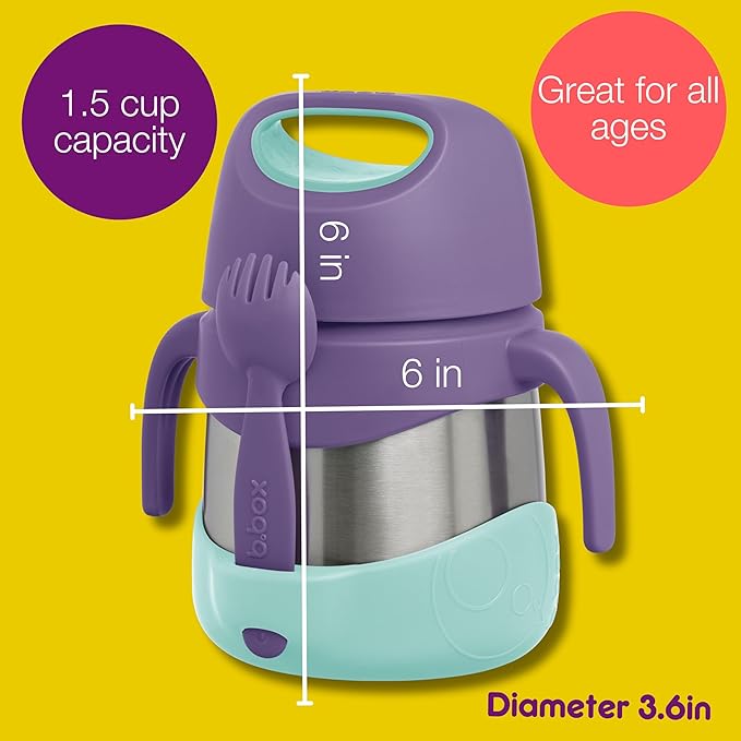 b.box Insulated Food Jar with Spork for Toddlers | Easy Open Container | Stainless Steel, 5hrs + of perfect temperatures | Dishwasher safe, BPA Free (Indigo Rose, 11 oz)