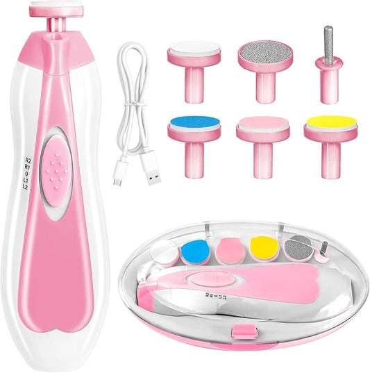 Baby Nail Trimmer Electric, 6 in 1 Rechargeable Baby Nail Clippers Manicure Set Grooming Kit for Toddler Infant or Adults (Pink)