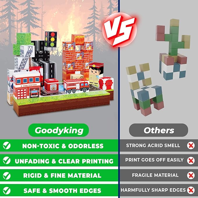 GoodyKing Magnetic Blocks|100PCS Fire Truck Magnetic Building Cube Game,Constructions Toys for Boys & Girls Age 3-4,5-8 9 10,STEM Montessori Stacking Toy,Sensory Tiles Building Christmas for Toddlers