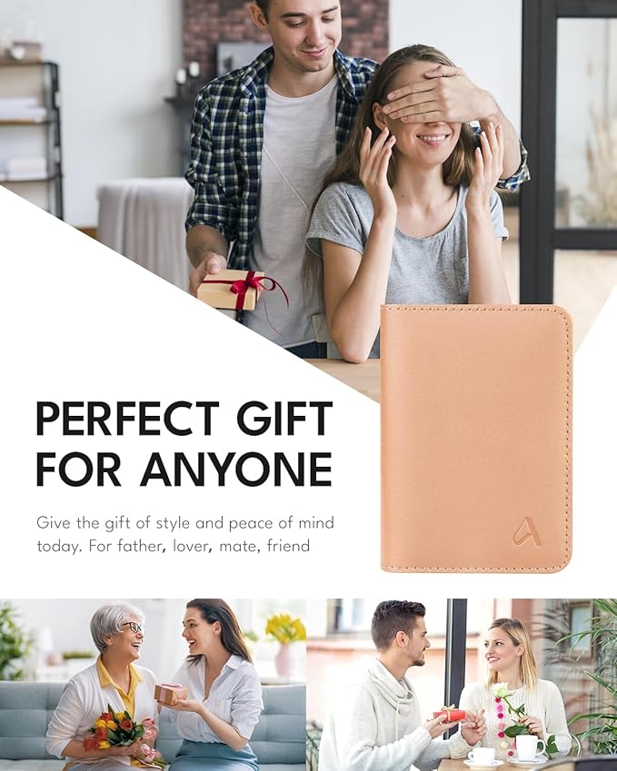 ALLIVE Passport Holder for Travel Women Men,Genuine Leather Passport Cover Wallet,Travel Must Haves Airport Essentials Travel Gifts Beige