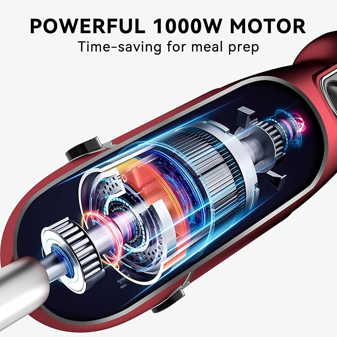 Immersion Blender 5 in 1 Hand Blender, Abuler 1000W Hand Mixer Stick,12 Speed Handheld Blender 304 Stainless Steel with 600ml Mixing Beaker, 500ml Chopper, Whisk and Milk Frother for Soup, Baby Food