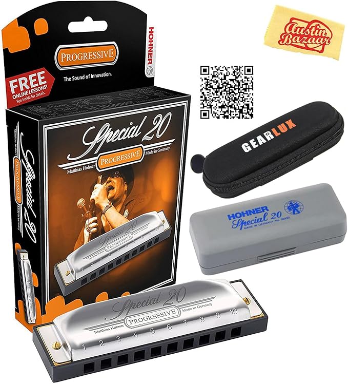 Hohner Special 20 Harmonica - Key of F Bundle with Case, Pouch, Online Manual, and Austin Bazaar Polishing Cloth