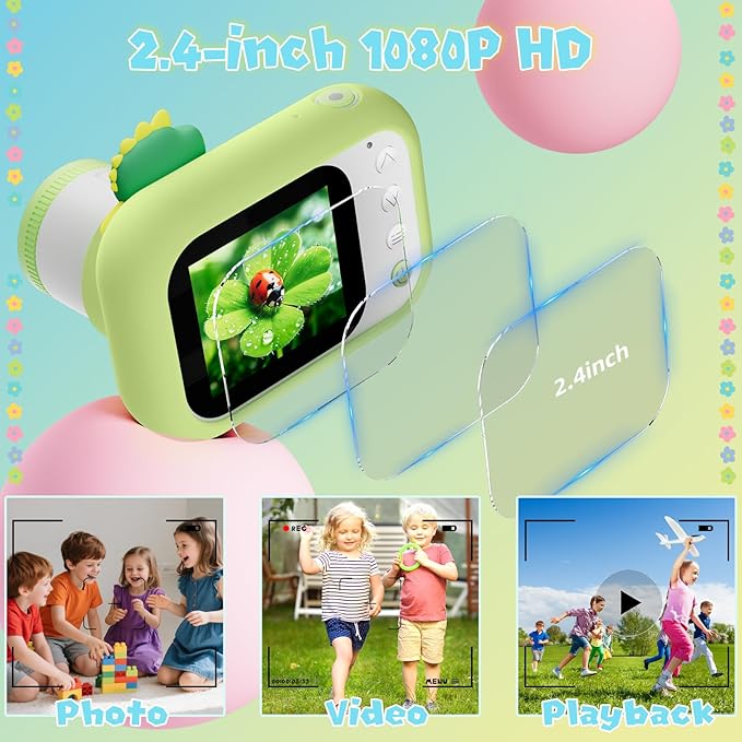 2 in 1 Microscope for Kids & Video Camera, 1000X Digital Microscope with 2.4" Screen, 1080P Portable Handheld Kids Camera Toys, STEM Educational Science Kit Toys for 3-12 Age Years Old Boys Girls