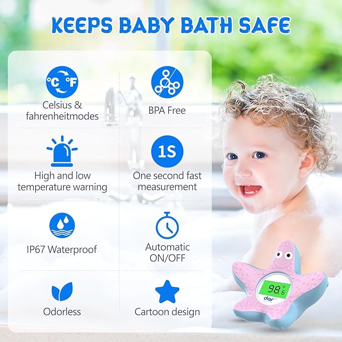 Baby Bath Thermometer, Digital Water Temperature Thermometers with 3 Color Backlit and Temperature Warning, Safety Bath Tube Thermometer Floating Toy for Infant, Toddler