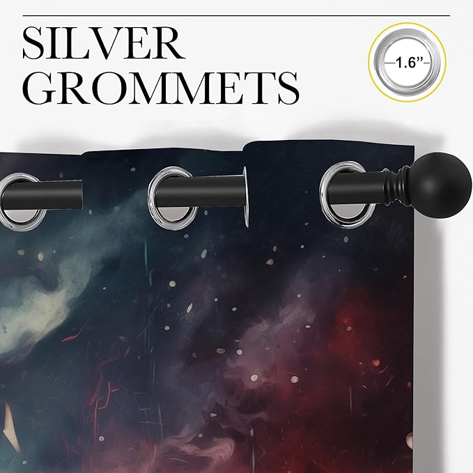 Fantasy Wolf Blackout Curtains for Boys Girl Bedroom Decor,Colorful Galaxy Misty Forest Wildlife Thermal Insulated Grommet Drapes Darkening Window Curtain for Living Room Home 63x63 inch