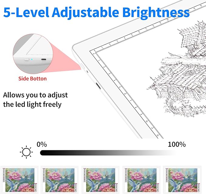 A4 Rechargeable Light Pad with Carry Bag, KOBAIBAN Wireless Magnetic Tracing Light Box, 5-Level Brightness LED Light Board, Cordless Battery Powered Light Drawing Table for DIY Diamond Painting(White)