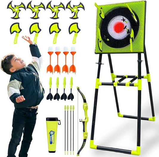 Axe Throwing Game for Backyard,Plastic Axe Throwing Game Set,Ax Throwing Game Set for Adults,Contains Foldable Axe Throwing Board,Axes,Bows and Arrows and 3 Types of Darts for Family Games