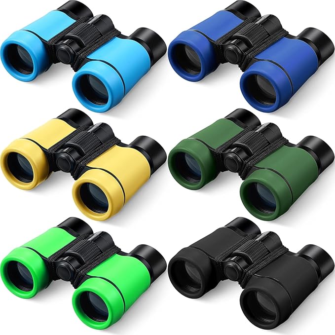 6 Pack Kids Binoculars Shock Proof Toy Binoculars Set for Age 6 Years Boys Girls Hunting Folding Small Telescope Birthday Gifts Bird Watching Educational Learning Camping Outdoor (Fresh Colors)