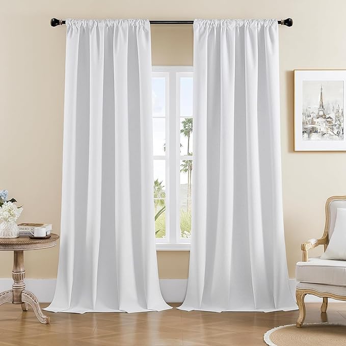 Joydeco Custom Blackout Curtains for Bedroom, Total Blackout Curtains Back Tab & Rod Pocket, Solid Thermal Insulated Window Drapes Luxury Decor for Living Room 1 Panel (Custom Size, White)