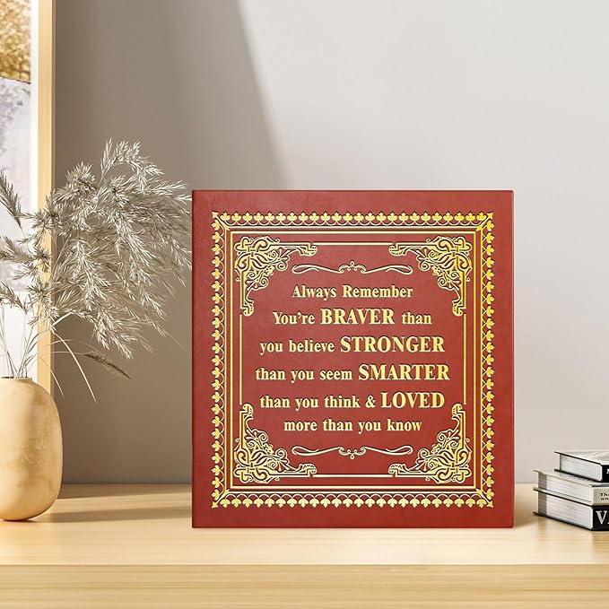 Inspirational Leather Photo Album,Magnetic Self-Stick Page Photo Album,Family Album,Hand Made DIY Albums Holds 3x5, 4x6, 5x7, 6x8 Photos (brown-always remember)