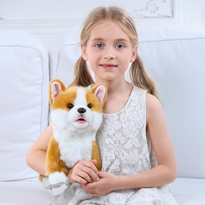 Interactive Plush Corgi Dog, Companion Robot Dog Pets,Handmade Weighted Stuffed Animals,Electronic Walking Toy with Barking,Tail Wagging,Talking,