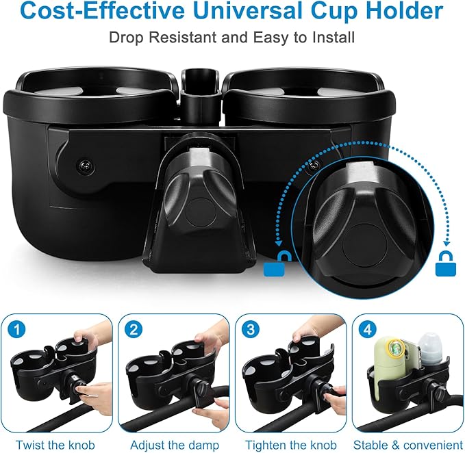 Accmor Stroller Cup Holder with Phone Holder, Universal Cup Holder for Uppababy Nuna Doona Strollers, 2-in-1 Bottle Phone Holder for Bike, Wheelchair, Walker, Scooter