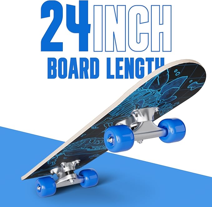 24 inch Rude Boyz Mini Cruiser Skateboard - Aluminium Trucks - Kids Skateboard Ages 5-8 Beginner - Skateboards for Kids
