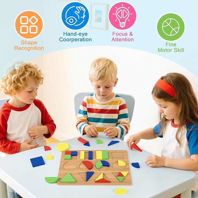Alphabet Puzzle Wooden Puzzles for Toddlers 3 4 5 Year Old, ABC Shape Learning Toddler Toys with Puzzle Board & Letter Blocks, Preschool Educational for Girls Boys, Puzzle Geometric