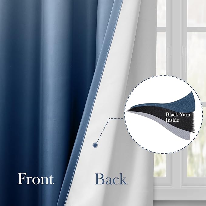 HOMEIDEAS Navy Blue Ombre Blackout Curtains 52 X 63 Inch Length Gradient Room Darkening Thermal Insulated Energy Saving Grommet 2 Panels Window Drapes for Living Room, Bedroom