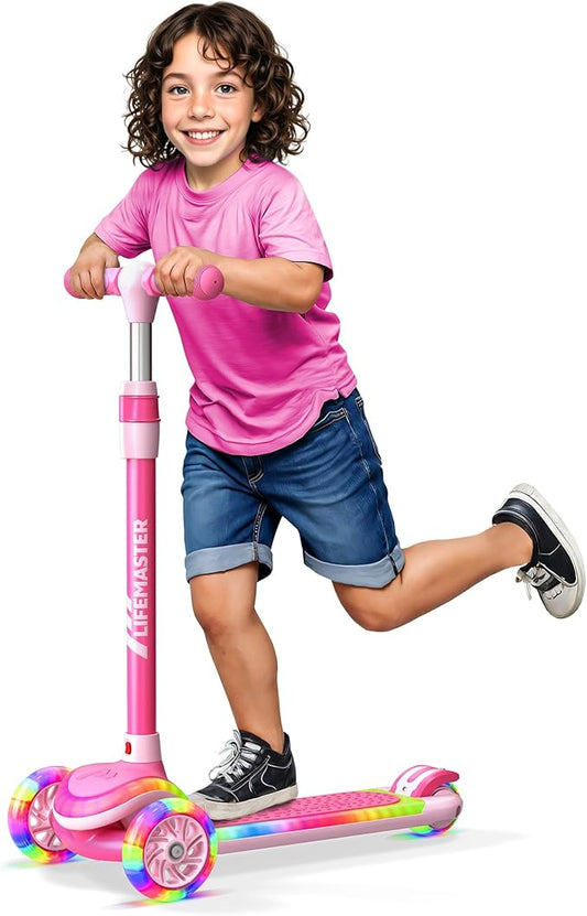 3-Wheel Kids Scooter with Multi-Color Lights on Deck & Wheels – 5-Height Adjustable Handlebar, Wide Anti-Slip Deck, Child Safety Certified, Boys & Girls Ages 3+ Supports Up to 150 lbs