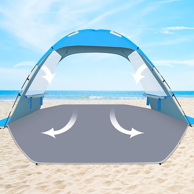 Gorich Beach Tent Sun Shelter for 3/4-5/6-7/8-10 Person with UPF 50＋ UV Protection, Lightweight & Easy Setup Beach Shade Canopy, Portable Beach Shade Tent Beach Cabana