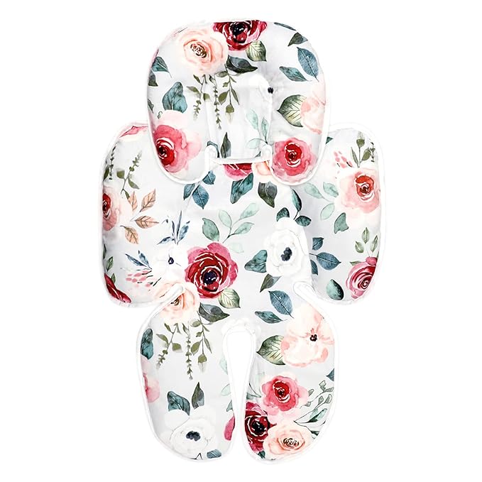 2 in 1 Infant Car Seat Insert, Car Seat Head Support Baby Girls Boys, Soft Newborn Carseat Insert Cushion, Perfect for Carseats, Strollers, Swings (Rose Flower)