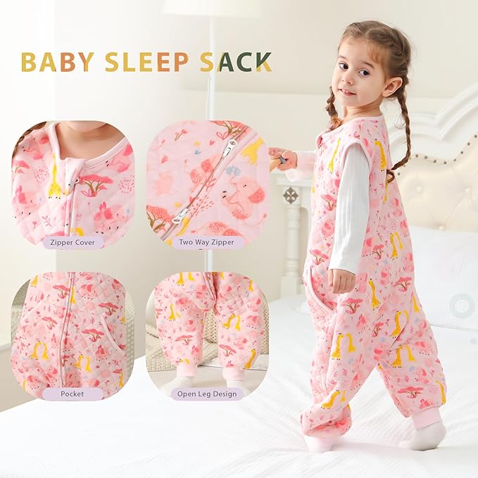 HOMEAL Toddler Sleep Sack with Legs, 1.0 TOG Sleeveless Sleep Sack