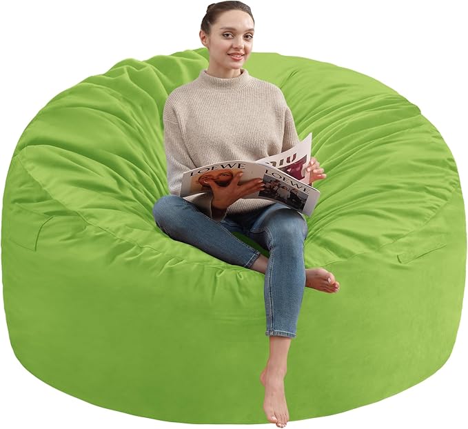 3FT Bean Bag Chair, Comfy Bean Bag Chairs with Memory Foam Filled, Fluffy Beanbag Sofa with Dutch Velvet Cover, Round BeanBag Chairs for Living Room, Playroom - Lime