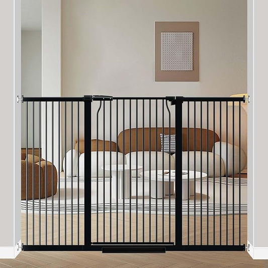 40.5" Extra Tall Baby Gate for Stairs, 63"-65.7" Extra Wide Long Dog Pet Gate, Auto Close Safety Child Gate Indoor, No Drill Adjustable No Climb Fence for Stairs Kid or Pet Black
