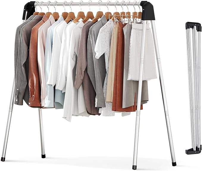APEXCHASER Clothes Drying Rack Foldable, Stainless Steel Laundry Drying Rack Collapsible, Clothes Hanger for Sweater Baby Clothes Towel for Indoor & Outdoor, Portable Clothes Airer for Travel
