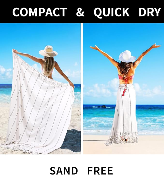 Giant Cotton Turkish Beach Towel Picnic Blanket Resistant Sand Quick Dry Lightweight Oversized Sandproof Cloud Hawaii Honeymoon Must Haves Travel Essentials Spa Accessories Women Summer Vacation Item