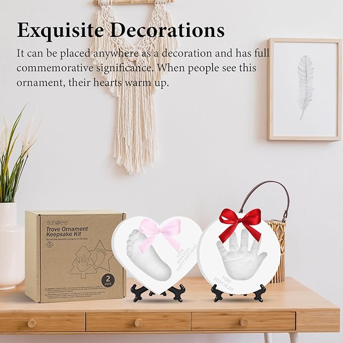 Baby Handprint Footprint Keepsake Ornament Kit, Personalized Baby Foot Printing Kit for Newborn Clay Impression Handmade DIY Imagination to Create
