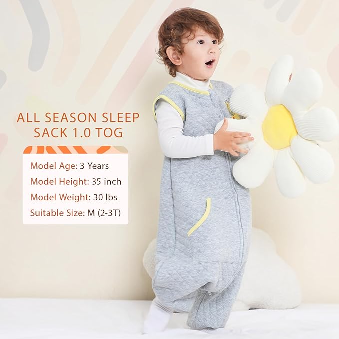 Baby Toddler Sleep Sack with Feet 2.5 TOG Winter, Wearable Blanket with Legs, Toddler Sleeping Sack Long Sleeve (Giraffe, 12-24 Month)